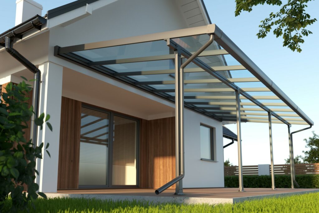 Installation von Dachstrukturen über Terrassen, um Schutz vor Sonne, Regen und anderen Witterungsbedingungen zu bieten.